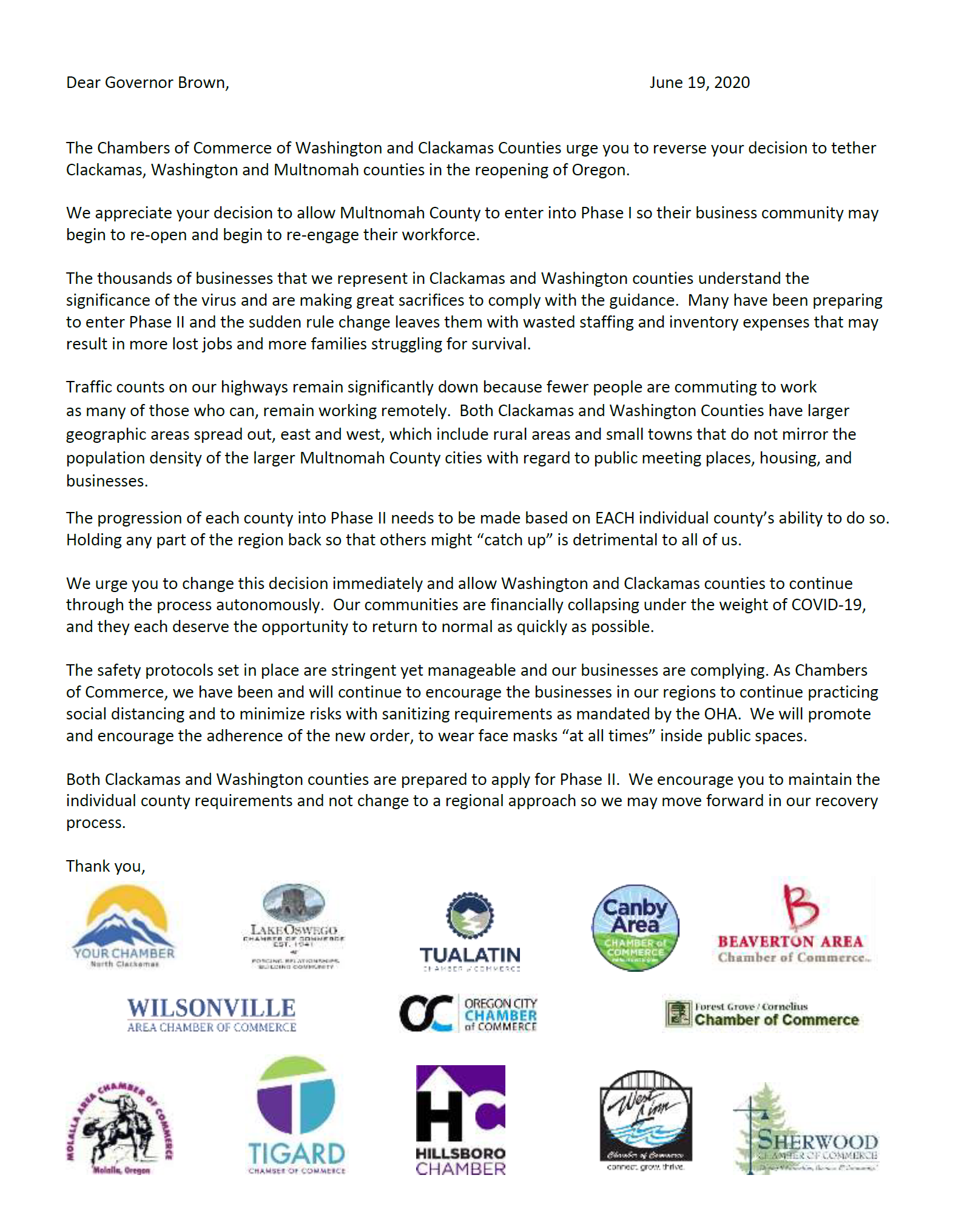 Governor Brown Letter